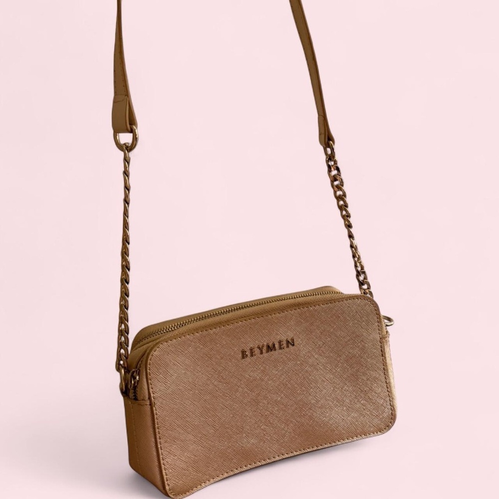 Beymen Champagne Gold Saffiano Leather Crossbody Bag Chain Strap - Picture 4 of 11